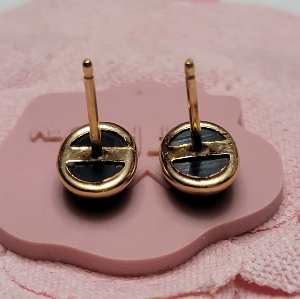 14k Solid Yellow Gold Hematite Stone Stud Earring… - image 3
